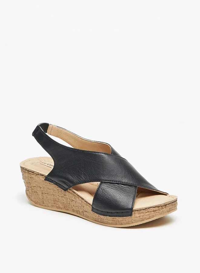 Le Confort Women Cross Strap Wedge Sandals With Hook And Loop Closure