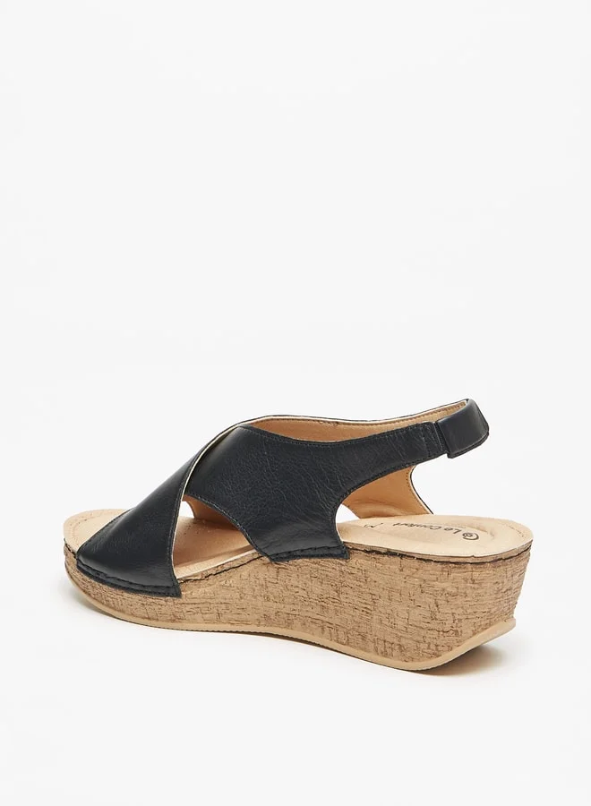 Le Confort Women Cross Strap Wedge Sandals With Hook And Loop Closure