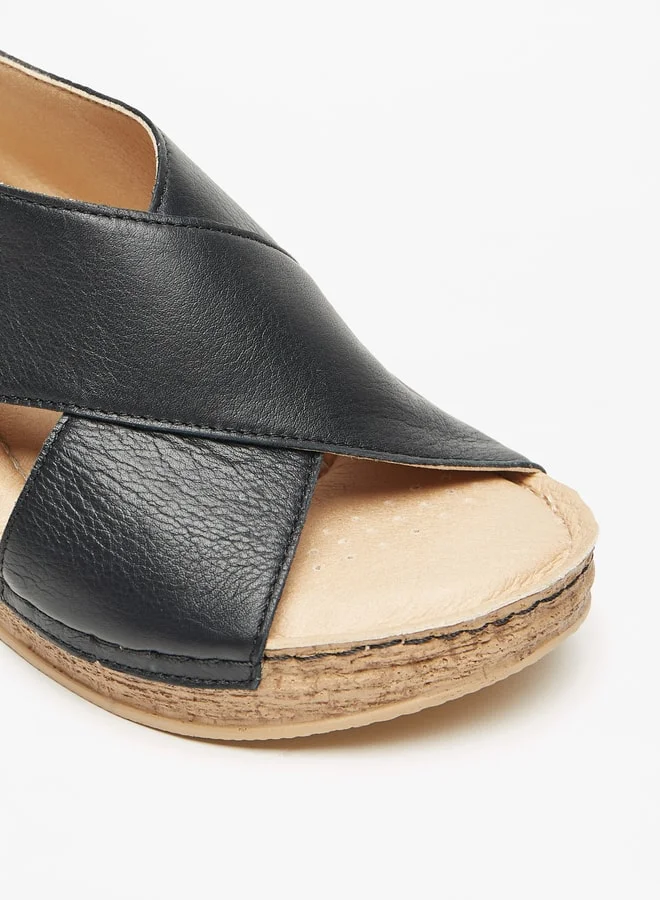 Le Confort Women Cross Strap Wedge Sandals With Hook And Loop Closure