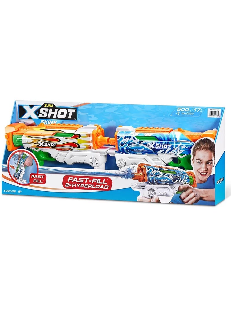 X-Shot Water Guns Fast-Fill Skins Hyperload: Wave and Inferno 2 Pack 5+ Years - Image 1