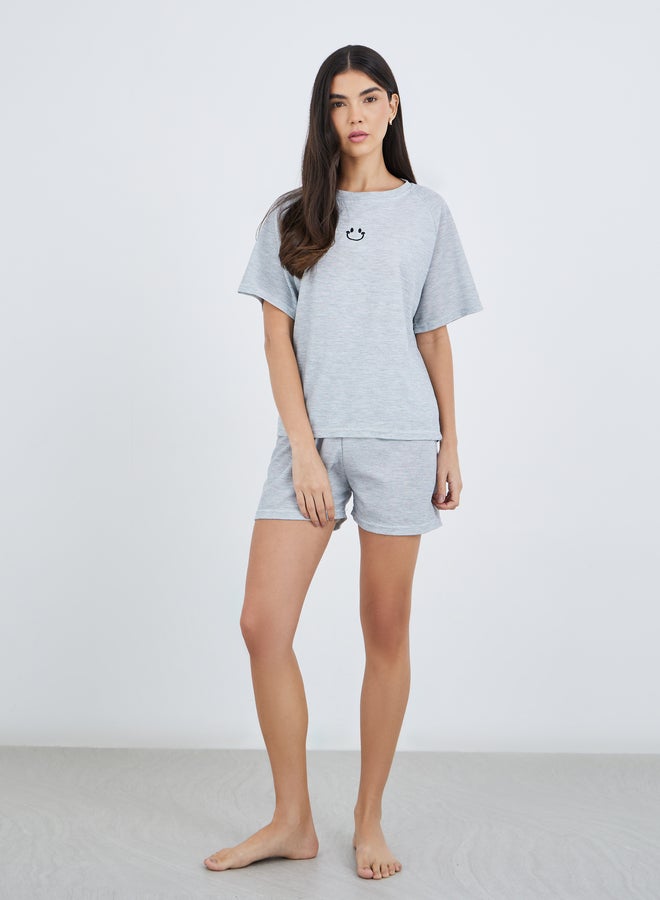 Take Two Women Grey Waffle Knit T-Shirt and Shorts Set - Image 1