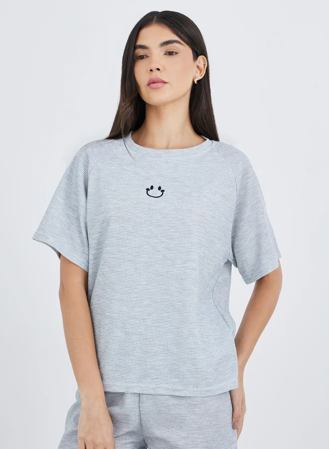 تايك تو Take Two Women Grey Waffle Knit T-Shirt and Shorts Set