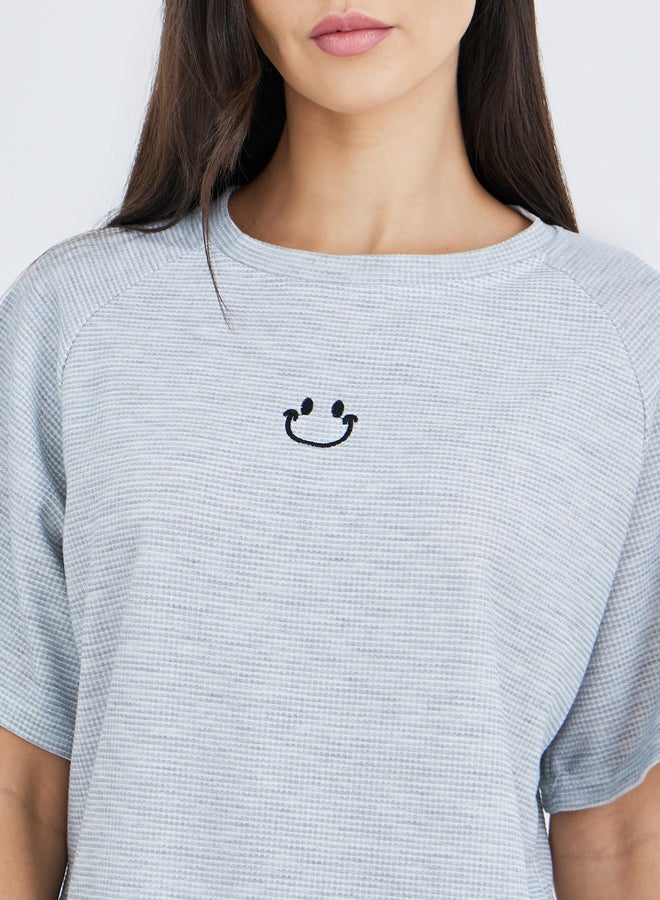 Take Two Women Grey Waffle Knit T-Shirt and Shorts Set - Image 3