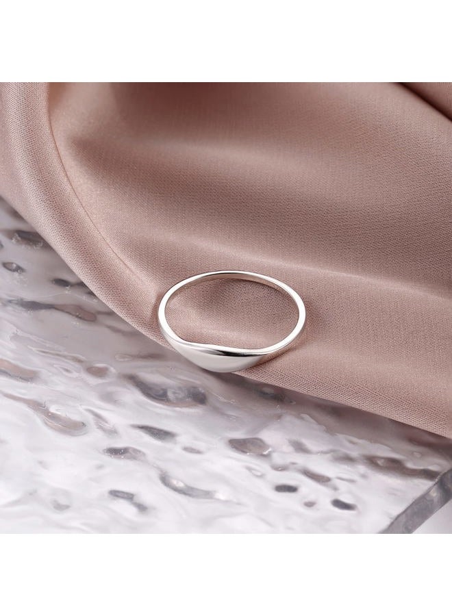 Milacolato 925 Sterling Silver Rings for Women 18K White Gold Plated Dome Oval Plain Signet Rings Tarnish Resistant Stackable Statement Band Thumb Rings Comfort Fit Size 5-10, 8, Sterling Silver - Image 2