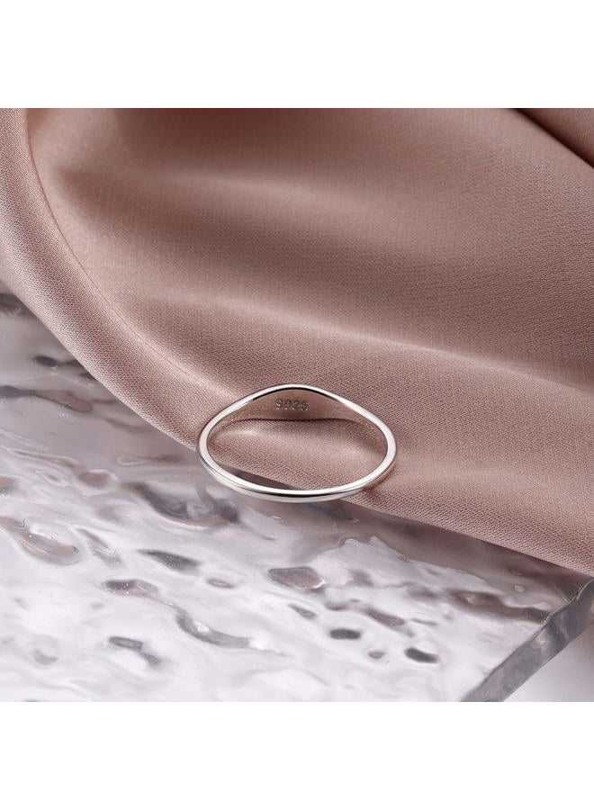 Milacolato 925 Sterling Silver Rings for Women 18K White Gold Plated Dome Oval Plain Signet Rings Tarnish Resistant Stackable Statement Band Thumb Rings Comfort Fit Size 5-10, 8, Sterling Silver - Image 3