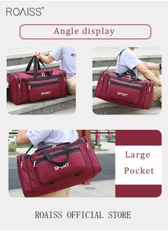 roaiss Unisex Travel Duffel Bag Large Capacity Lightweight Wear-resistant Oxford Fabric Multipurpose Foldable Luggage Handbag for Fitness Sports Training Trip Red  - Image 4