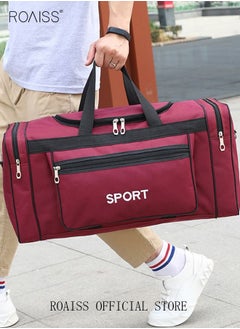 roaiss Unisex Travel Duffel Bag Large Capacity Lightweight Wear-resistant Oxford Fabric Multipurpose Foldable Luggage Handbag for Fitness Sports Training Trip Red  - Image 2