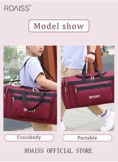 roaiss Unisex Travel Duffel Bag Large Capacity Lightweight Wear-resistant Oxford Fabric Multipurpose Foldable Luggage Handbag for Fitness Sports Training Trip Red  - Image 3