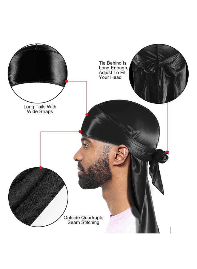 4PCS Silky Durags for Men Women 360 Waves, Silky Satin Durag Extra Long Tails - Image 3