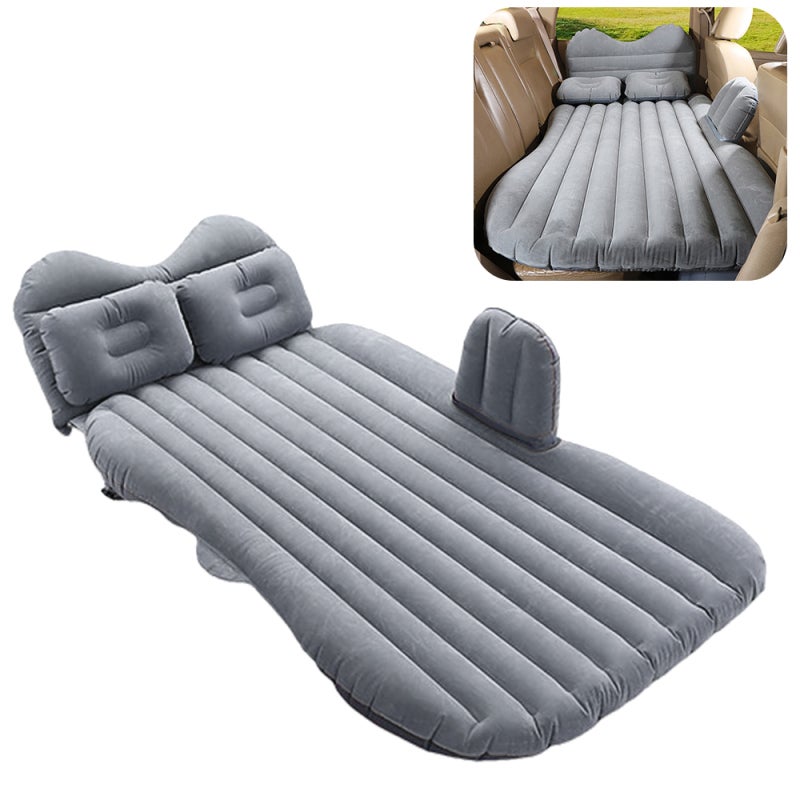 Inflatable Car Mattress Grey Premium Flannelette PVC Side Baffle - Ergonomic Inflatable Pillows Leak-Proof Port for Car Travel Camping - Image 2