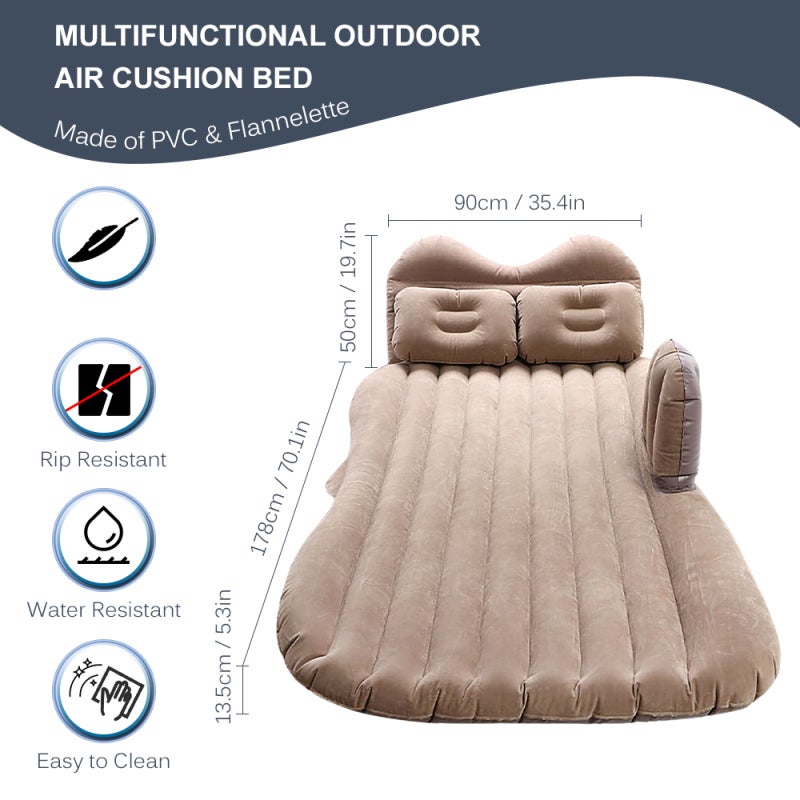 Inflatable Car Mattress Grey Premium Flannelette PVC Side Baffle - Ergonomic Inflatable Pillows Leak-Proof Port for Car Travel Camping - Image 5