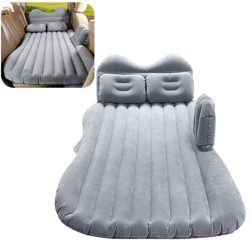 Inflatable Car Mattress Grey Premium Flannelette PVC Side Baffle - Ergonomic Inflatable Pillows Leak-Proof Port for Car Travel Camping - Image 3