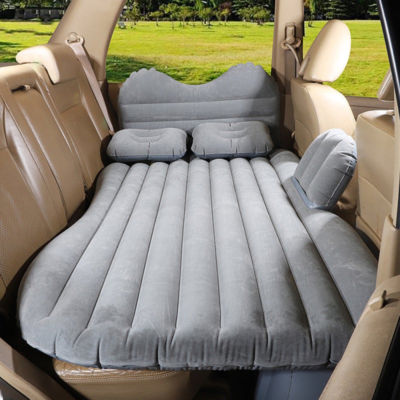 Inflatable Car Mattress Grey Premium Flannelette PVC Side Baffle - Ergonomic Inflatable Pillows Leak-Proof Port for Car Travel Camping - Image 1