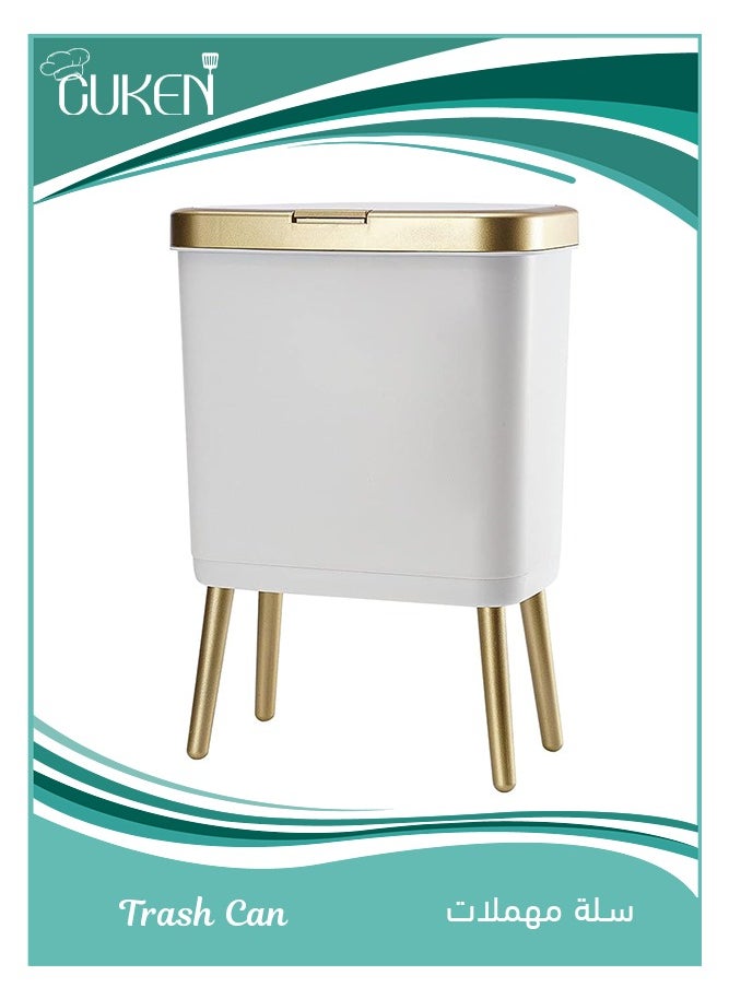 Cuken Bathroom Trash Can with Lid, Plastic Garbage Can with Lid, Kitchen Trash Can with Lid, Plastic Trash Bin Suitable for Kitchen, Bathroom, Bedroom, Living Room, Office  - Image 1