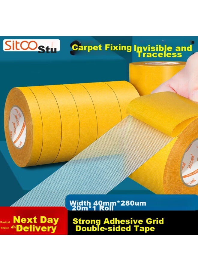 SITOO Strong Double-sided Cloth Tape, Grid Double-sided Adhesive For Seams, Traceless Strong Fixation Sticker, Couplets, High Adhesion, Waterproof Carpet Double-sided Tape, 40mm×20m (1 Roll) - Image 1