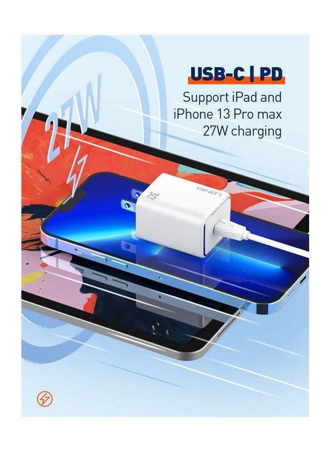 لدنيو شاحن حائط سريع من لدنيو A1508C يحتوي على منفذ USB-C وكابل من النوع C إلى النوع C مزود بتقنية الشحن السريع مناسب لأنواع مختلفة من الأجهزة، متعدد الألوان 30 وات - أبيض - Image 3
