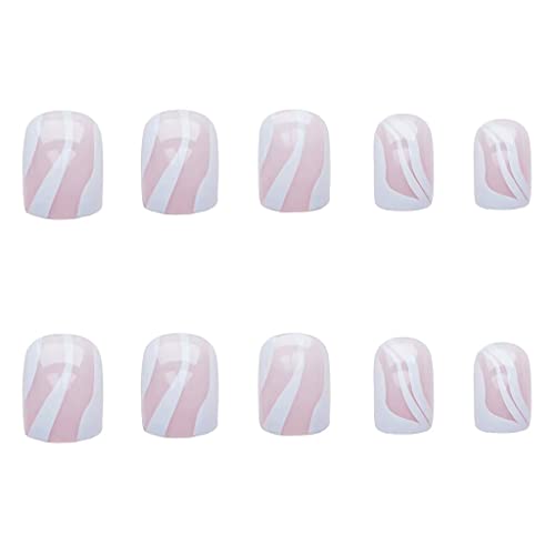 RikView White Press on Nails Medium Length with Swirls Design Square Fake Nails Full Cover Acrylic Nails - Image 5