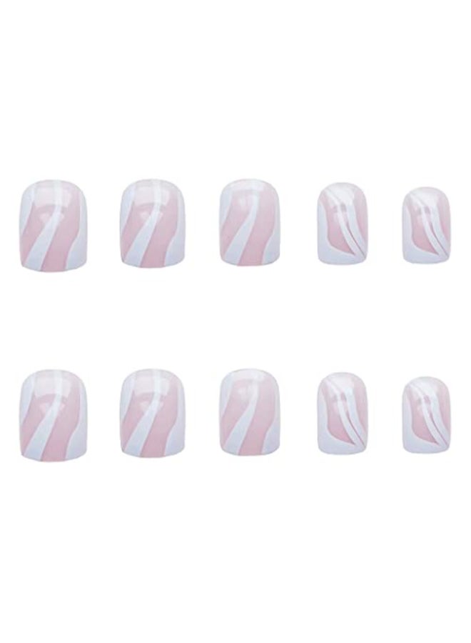 RikView White Press on Nails Medium Length with Swirls Design Square Fake Nails Full Cover Acrylic Nails - Image 4