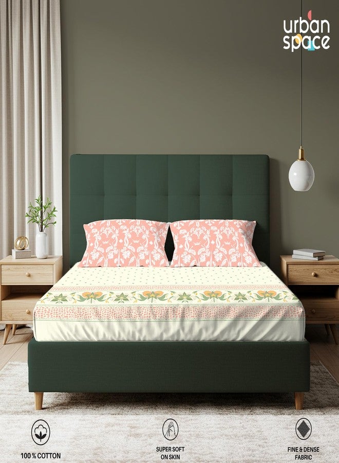 Urban Space ملاءة سرير Urban Space Serene 200TC مصنوعة من القطن بنسبة 100% لسرير مزدوج، ملاءة سرير بحجم كوين مع غطاءين للوسائد (لون الخوخ Ivy Bloom، مقاس 88 × 100 بوصة) - Image 3