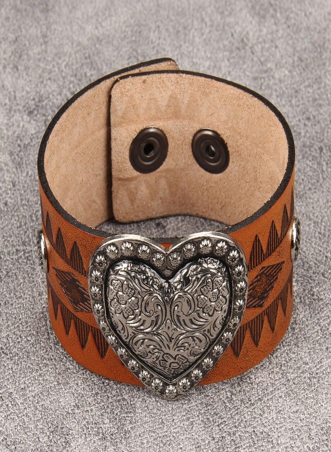 JAOYU Leather Bracelet for Women Heart Brown Leather Bracelet Wide Wrist Cuffs Leather Wristband for Halloween Costume Party - Image 3