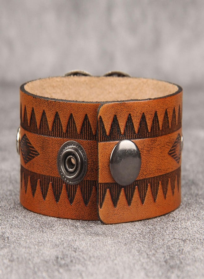 JAOYU Leather Bracelet for Women Heart Brown Leather Bracelet Wide Wrist Cuffs Leather Wristband for Halloween Costume Party - Image 4