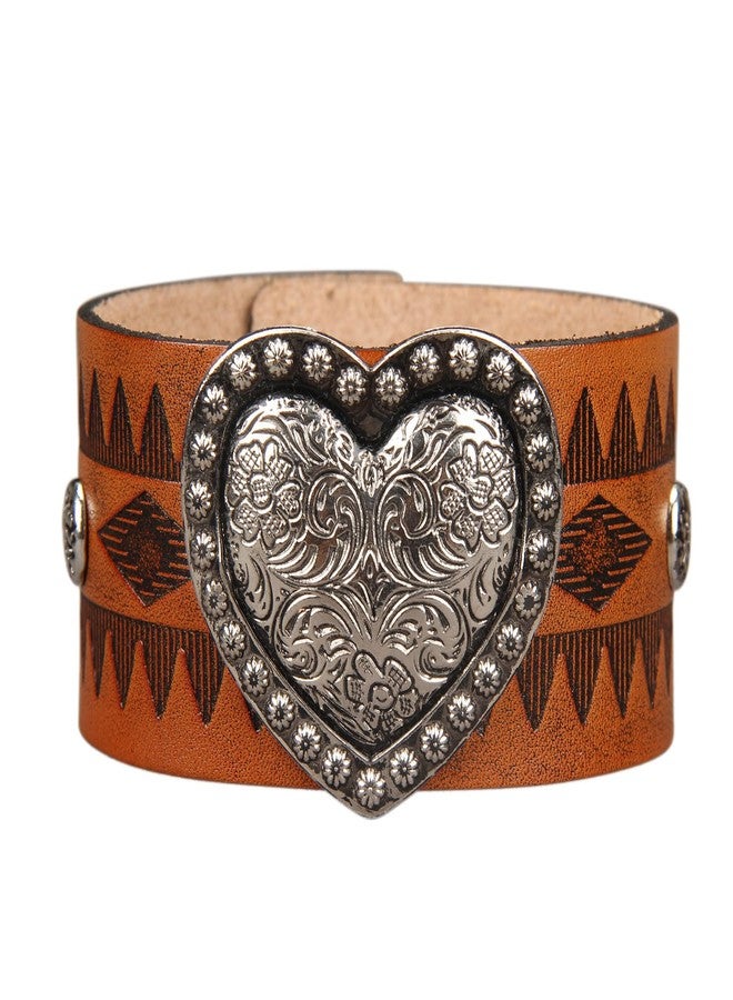 JAOYU Leather Bracelet for Women Heart Brown Leather Bracelet Wide Wrist Cuffs Leather Wristband for Halloween Costume Party - Image 1