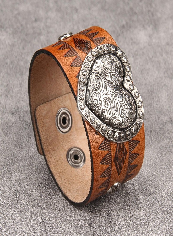 JAOYU Leather Bracelet for Women Heart Brown Leather Bracelet Wide Wrist Cuffs Leather Wristband for Halloween Costume Party - Image 2