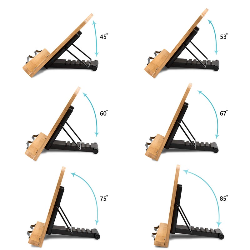 Readaeer Bamboo Book Stand, Large Book Holder with 6 Adjustable Height, Foldable Cookbook Stand Desktop Document Holder for Kitchen & Office (13.4 x 9.3 Inch) - Image 5