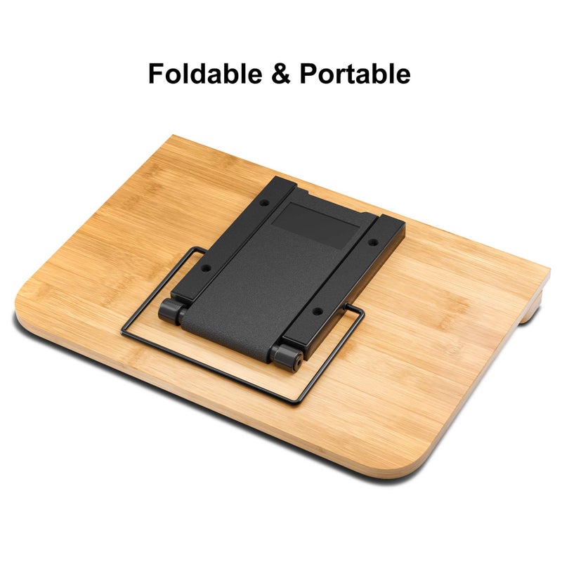 Readaeer Bamboo Book Stand, Large Book Holder with 6 Adjustable Height, Foldable Cookbook Stand Desktop Document Holder for Kitchen & Office (13.4 x 9.3 Inch) - Image 4