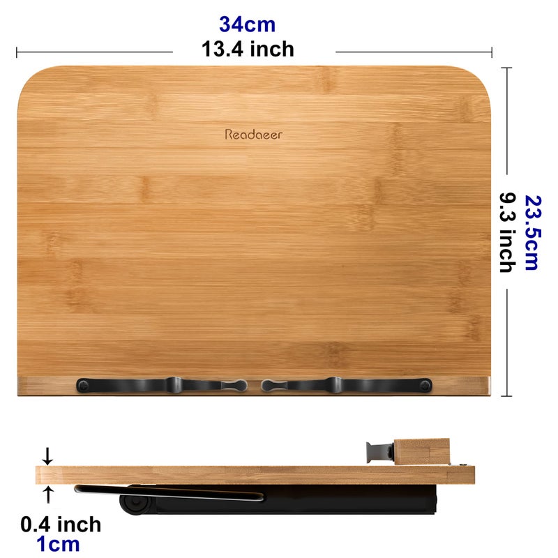 Readaeer Bamboo Book Stand, Large Book Holder with 6 Adjustable Height, Foldable Cookbook Stand Desktop Document Holder for Kitchen & Office (13.4 x 9.3 Inch) - Image 2