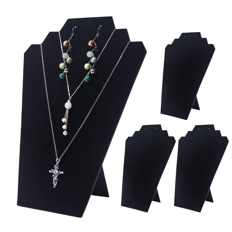 Coward 4Pcs/Set Black Necklace Earring Jewelry Set Display Stand, Foldable Black Velvet Necklace Bust Easel Chain Necklace Holder Organizer Rack for Home or Store Show - Image 1