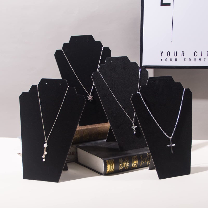 Coward 4Pcs/Set Black Necklace Earring Jewelry Set Display Stand, Foldable Black Velvet Necklace Bust Easel Chain Necklace Holder Organizer Rack for Home or Store Show - Image 2