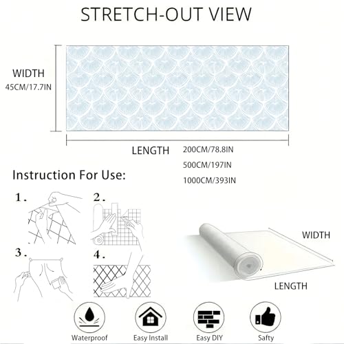 tiltil Modern Peel and Stick Wallpaper 17.3''×393'' Self Adhesive Wallpaper Blue and White Decorative Contact Paper Boho Removable Wall Paper for Bedroom Waterproof Wallpapers Bathroom Cabinets Decor Vinyl - Image 4