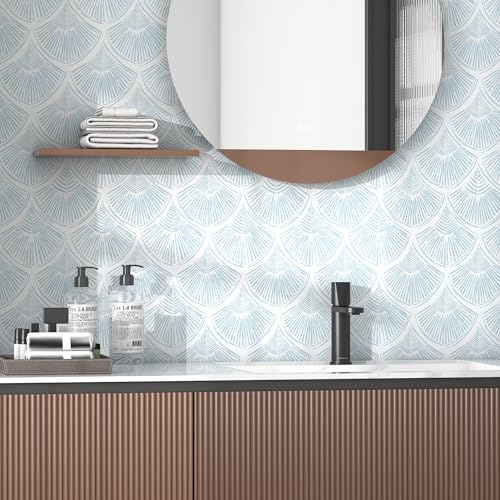 tiltil Modern Peel and Stick Wallpaper 17.3''×393'' Self Adhesive Wallpaper Blue and White Decorative Contact Paper Boho Removable Wall Paper for Bedroom Waterproof Wallpapers Bathroom Cabinets Decor Vinyl - Image 5