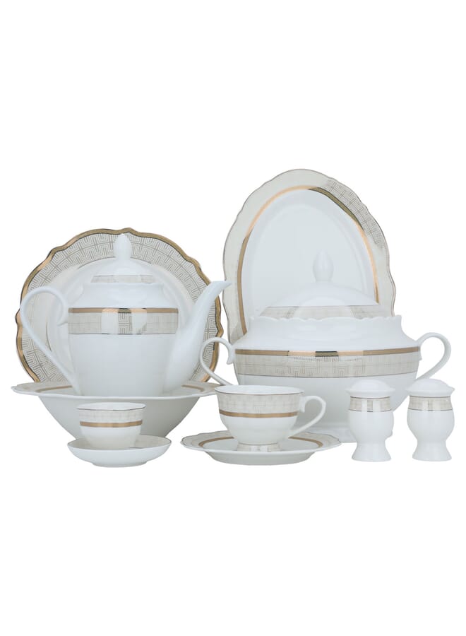 السيف غاليري طقم سفرة بورسلان دائري أبيض منقوش ذهبي 65 قطعة - Image 1