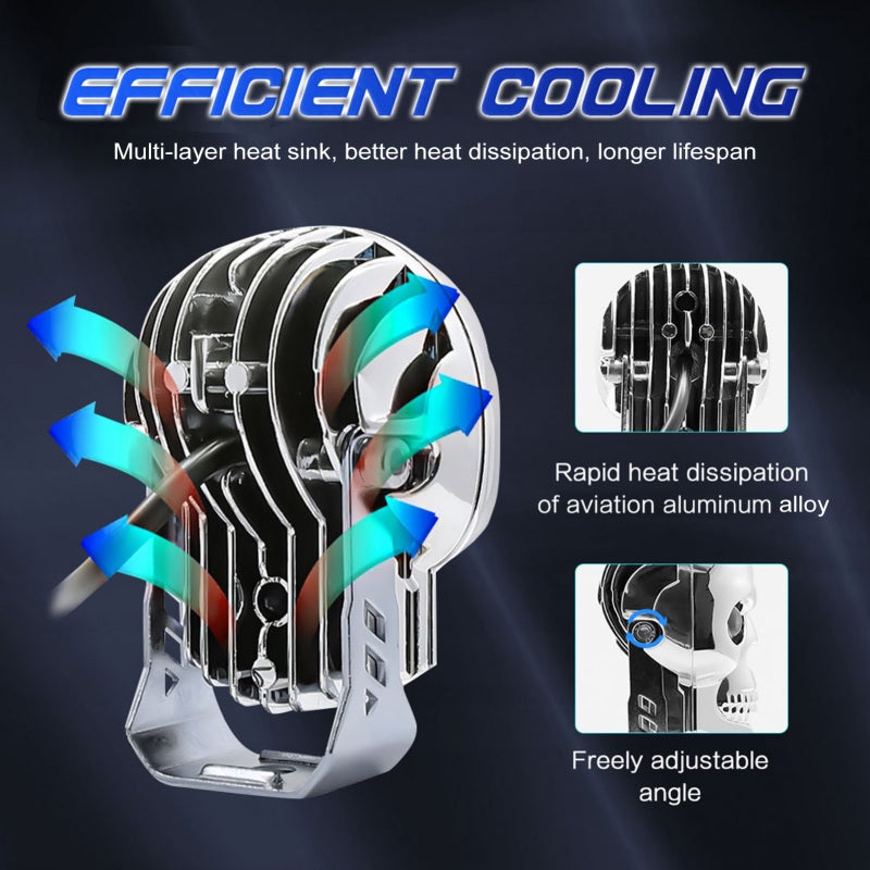 Motorcycle Driving Fog Lights: 2 Black High-Intensity LED Units - Skull-shaped Heat-dissipating Shell 3-mode Auxiliary Driving Lights for Off-road Vehicles, Motorcycles, SUVs and Boats - Image 3