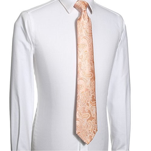 KissTies Mens Peach Tie Classic Paisley Formal Necktie + Gift Box - Image 4