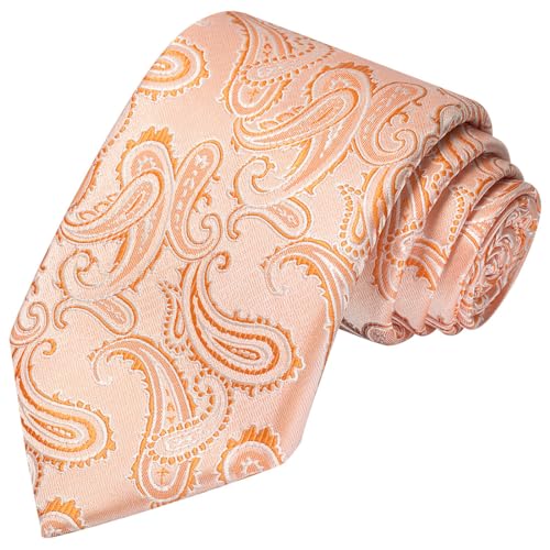 KissTies Mens Peach Tie Classic Paisley Formal Necktie + Gift Box - Image 1