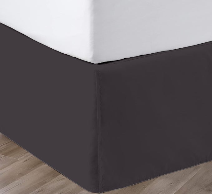 12 INCH DROP BED SKIRT QUEEN SIZE WITH PLATFORM TO STAY IN PLACE ELEGANT PLEATED DESIGN WITH SPLIT CORNERS WRINKLE RESISTANT FABRIC FOR MODERN AND STYLISH LOOK DARK GREY