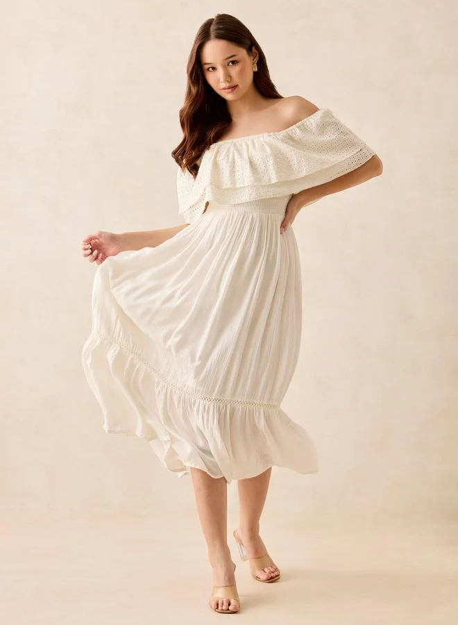 أوجيدر فستان ميدي بأكتاف مكشوفة وطبقات