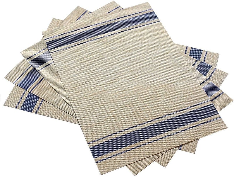 DZOPE HeatResistant Placemats StainResistant AntiSkid Washable PVC Table Mats Woven Vinyl 45x30 cm Blue Line Pack of 4 - Image 5