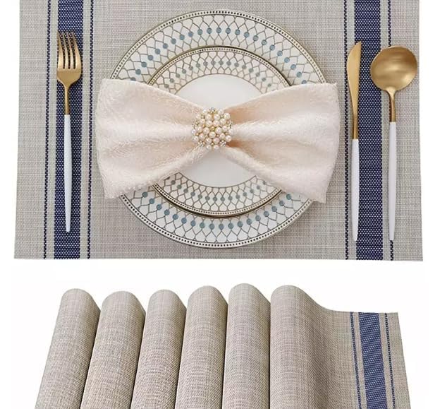 DZOPE HeatResistant Placemats StainResistant AntiSkid Washable PVC Table Mats Woven Vinyl 45x30 cm Blue Line Pack of 4 - Image 3
