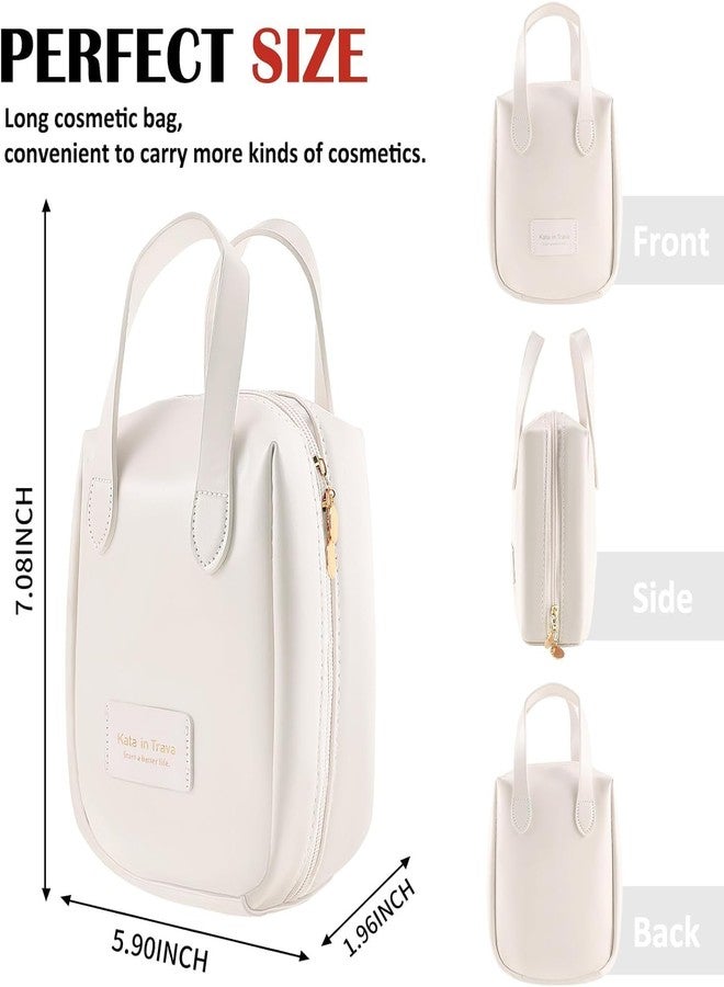 MAPPLE CREATION Makeup Bag For Women Elegant Portable Puffer With Compartments Travel Cosmetic Bag Waterproof Zipper Pouch Purse Pu Leather Small Makeup Bag (Width: 3.1 Cm, White) - Image 5