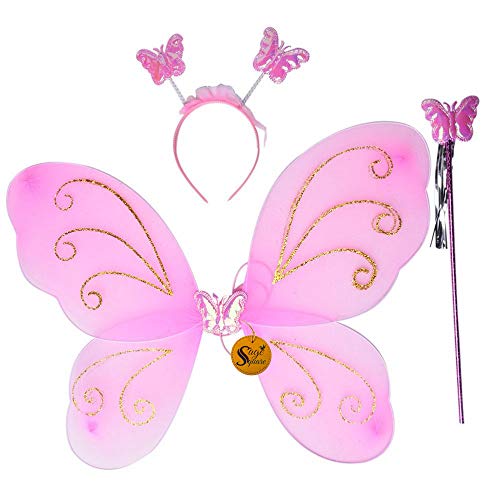 Sage Square Girls Butterfly Fairy Angel Wing, Wand and Hairband for Baby Kid Birthday Occasions (Pink) - Single - Image 2