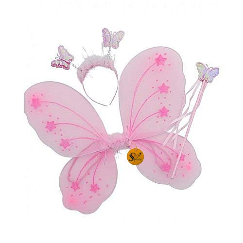 Sage Square Girls Butterfly Fairy Angel Wing, Wand and Hairband for Baby Kid Birthday Occasions (Pink) - Single - Image 5