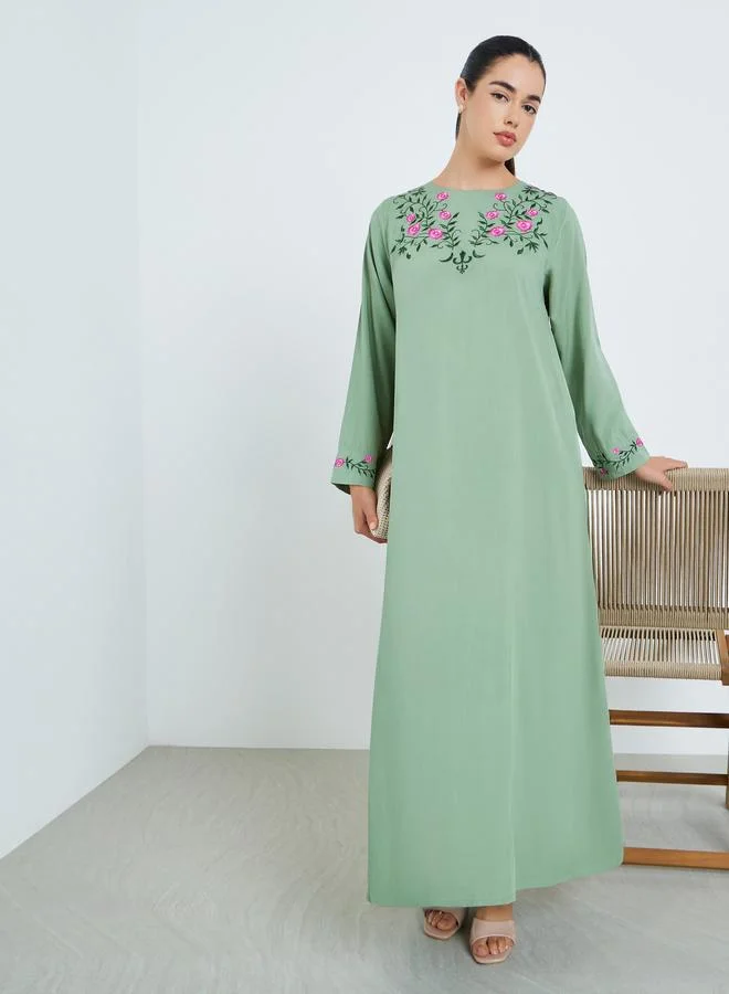 Women Green Embroidered A-Line Jalabiya