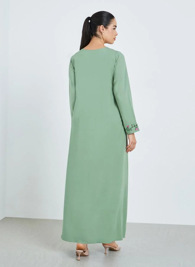 Amirah  Women Green Embroidered A-Line Jalabiya for Women | Best Price UAE