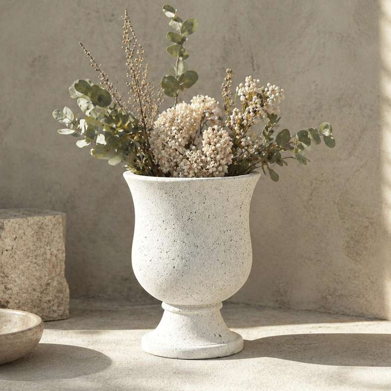 Pan Home Martin Cement Vintage Footed Planter 45x45x48.5cm - White - 221AIC9905075 - Image 1