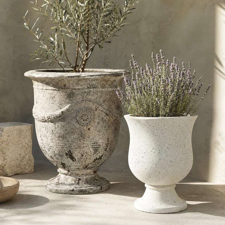 Pan Home Martin Cement Vintage Footed Planter 45x45x48.5cm - White - 221AIC9905075 - Image 3