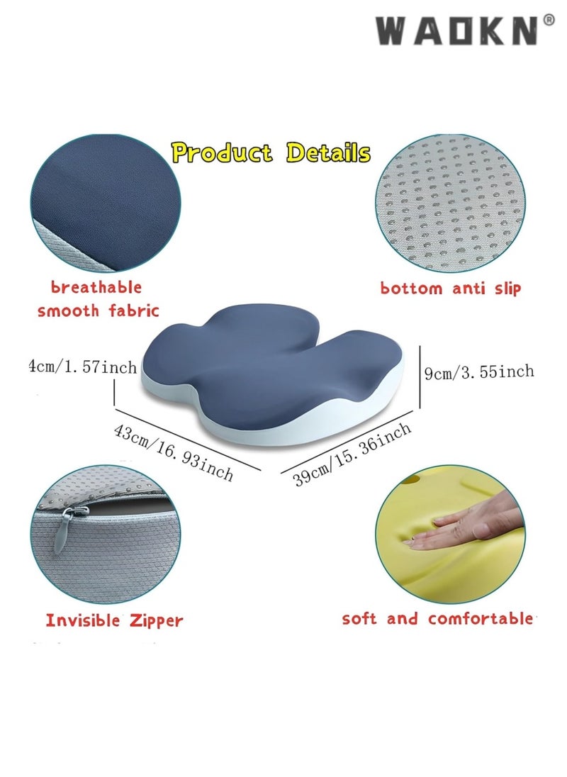 WAOKN - Seat Cushion,Memory Foam Chair Cushions,Pressure Relief Seat Cushion for Long Sitting Office Workers,Car Drivers,Chair Car Seat Cushion for Tailbone,Sciatica,Lower Back Pain Relief(Blue) - Image 1